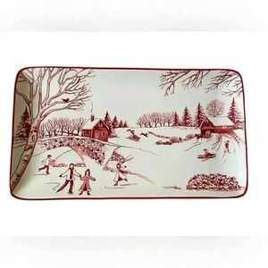 Toile De Jouy Winter Wonderland  Red Ceramic for Santa's Cookie Platter